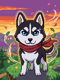 Pixel-art portrait of a husky · anime hero