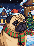 Pixel-art portrait of a pug · christmas