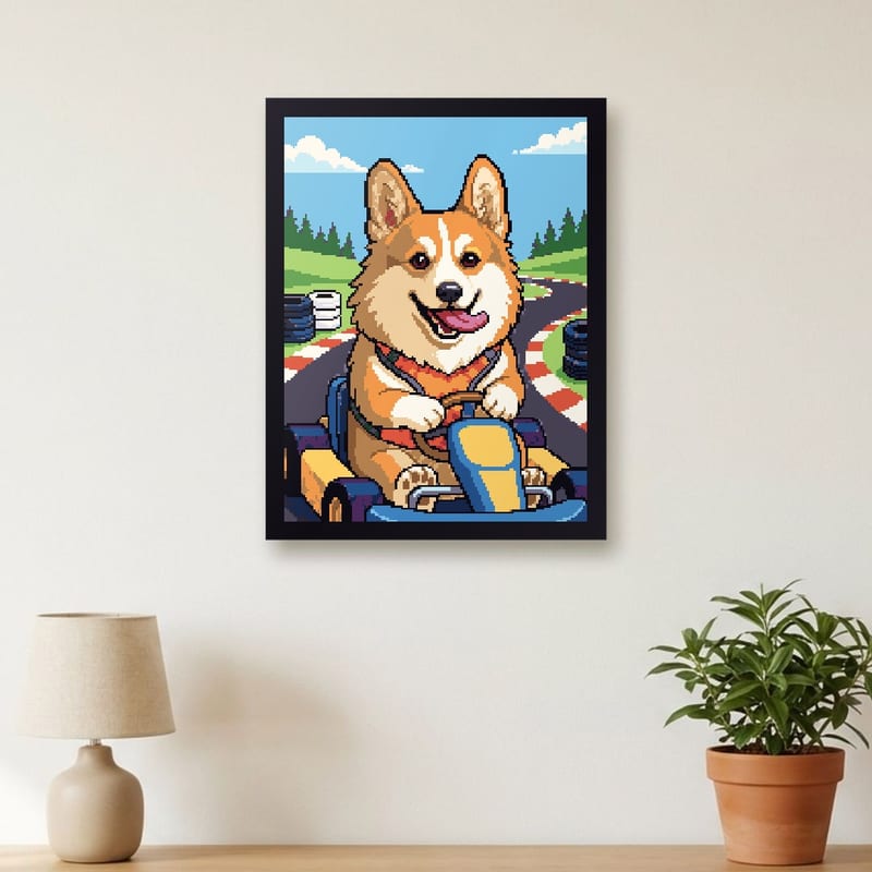Go-kart racer pixel art portrait of your pet